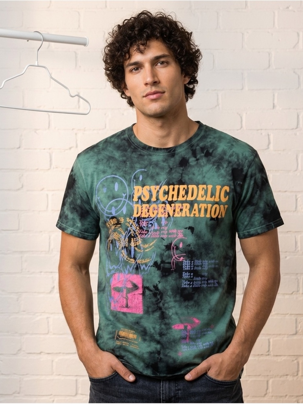 Tie-Dye 'Psychedelic Degeneration' Graphic Tee-Women med - Men Small A++